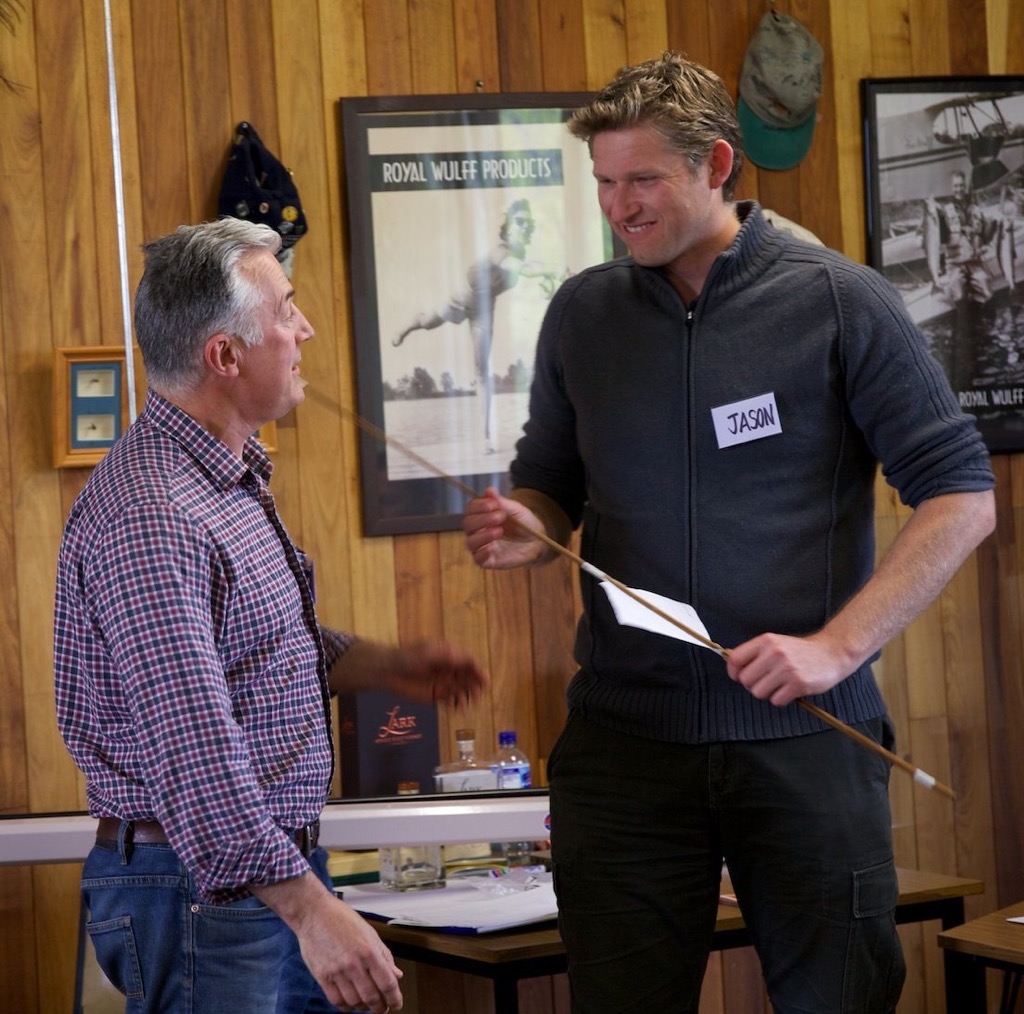 Jason Beard receives Rob Morwood's generously donated blank, as the most enthusiastic newcomer.